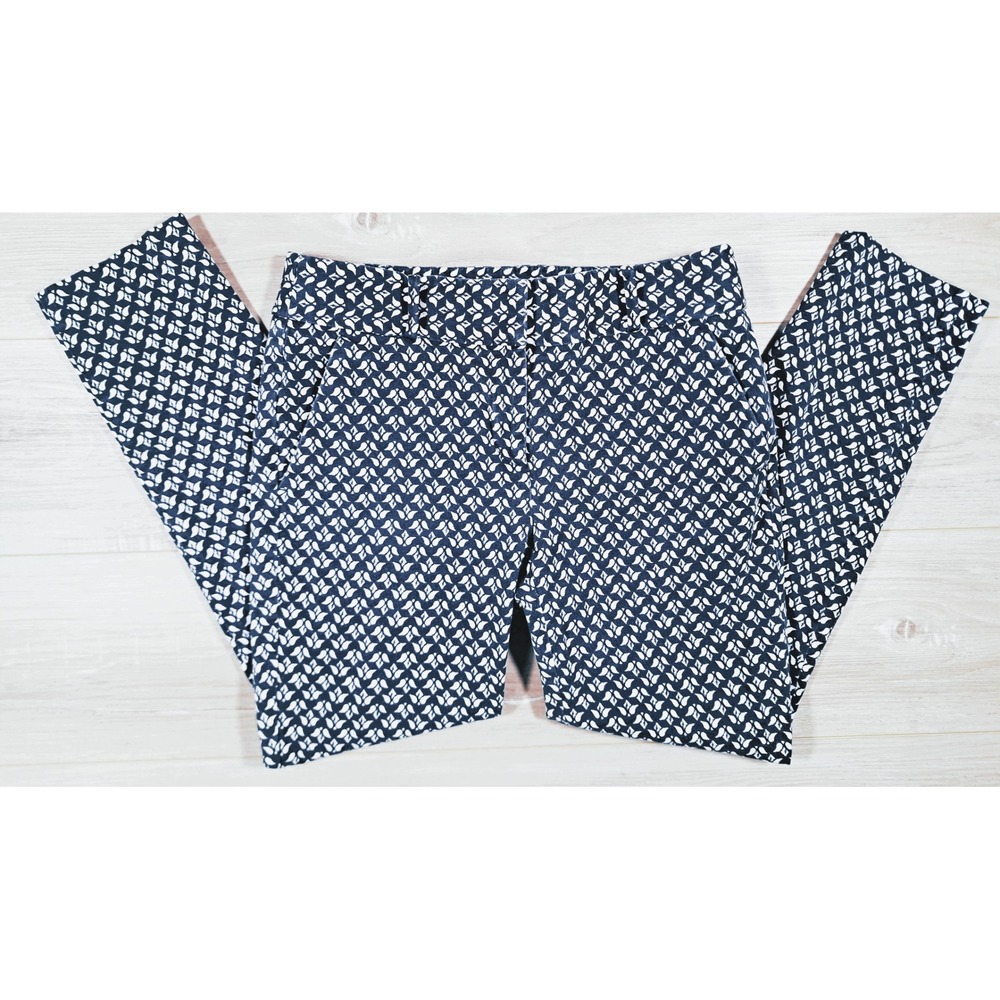Ann Taylor LOFT Marissa Skinny Navy White Geometric Leaf‎ Print Ankle Pants sz 4